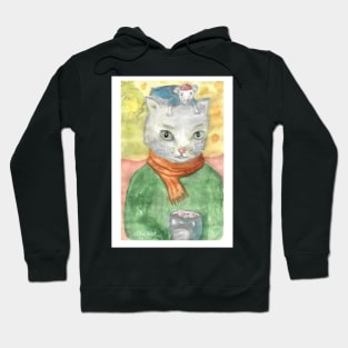 Cat and mouse watercolor Hoodie